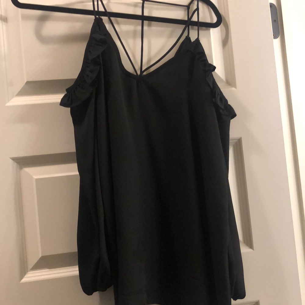 ruffled off the shoulder black top